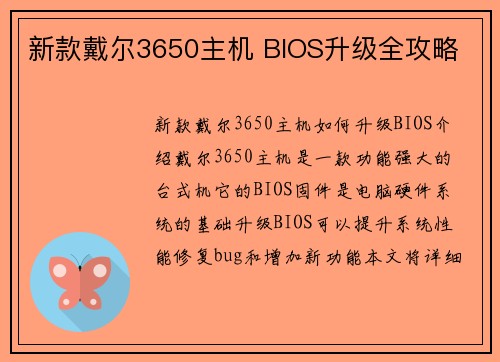 新款戴尔3650主机 BIOS升级全攻略